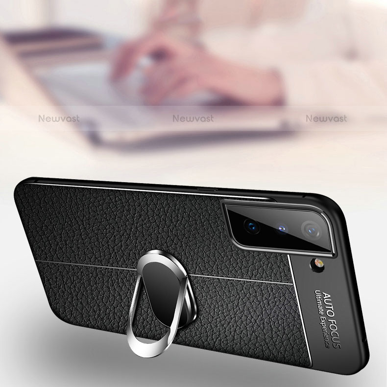 Soft Silicone Gel Leather Snap On Case Cover with Magnetic Finger Ring Stand for Samsung Galaxy S23 5G