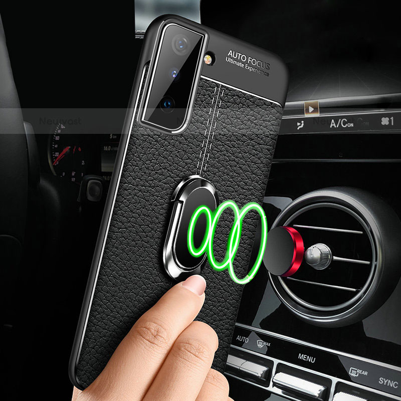 Soft Silicone Gel Leather Snap On Case Cover with Magnetic Finger Ring Stand for Samsung Galaxy S23 5G