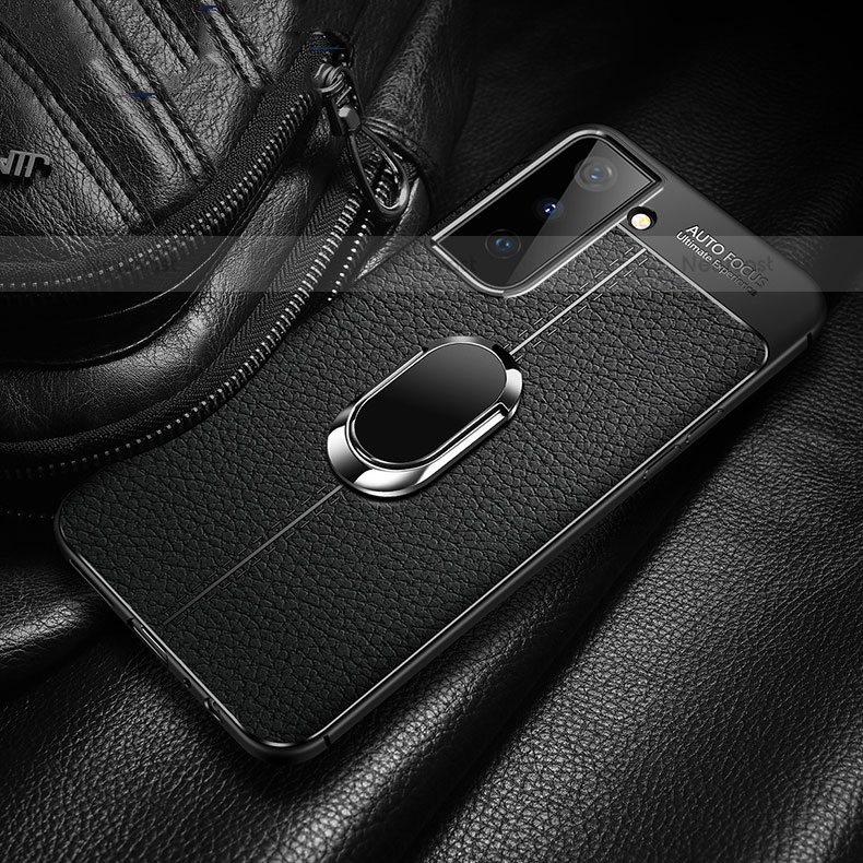 Soft Silicone Gel Leather Snap On Case Cover with Magnetic Finger Ring Stand for Samsung Galaxy S23 Plus 5G