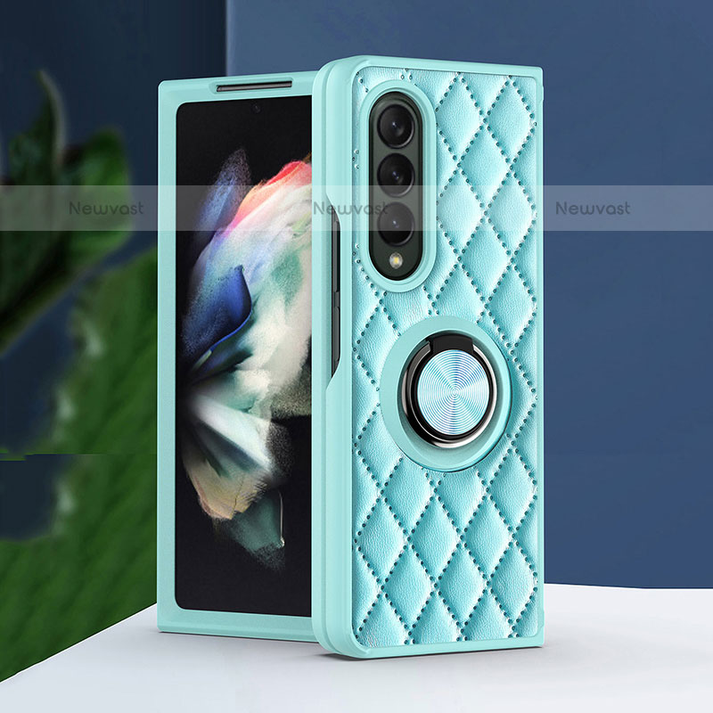 Soft Silicone Gel Leather Snap On Case Cover with Magnetic Finger Ring Stand for Samsung Galaxy Z Fold3 5G