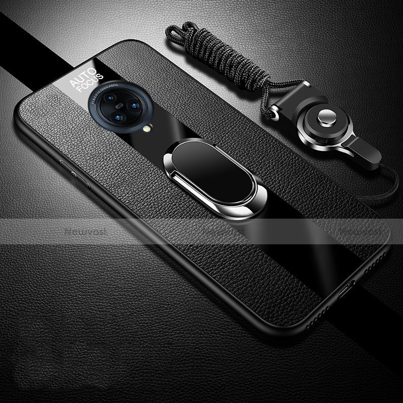Soft Silicone Gel Leather Snap On Case Cover with Magnetic Finger Ring Stand for Vivo Nex 3 5G Black