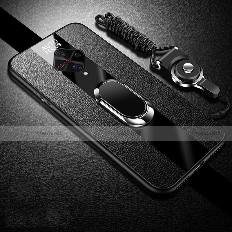 Soft Silicone Gel Leather Snap On Case Cover with Magnetic Finger Ring Stand for Vivo S1 Pro