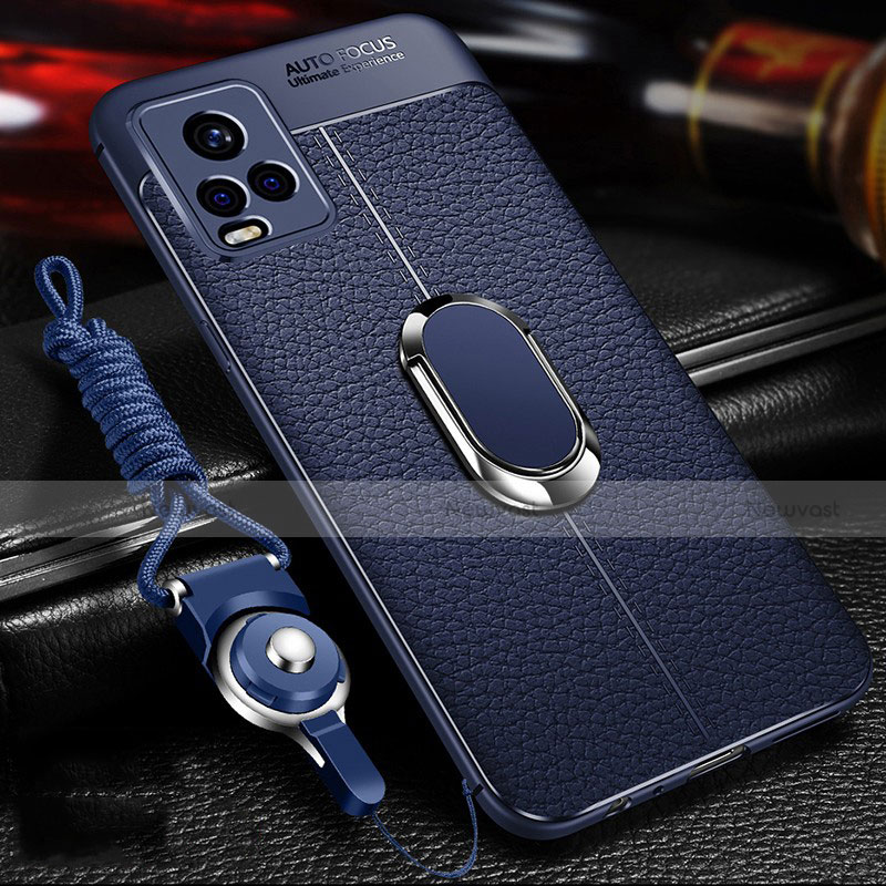 Soft Silicone Gel Leather Snap On Case Cover with Magnetic Finger Ring Stand for Vivo V20 Pro 5G