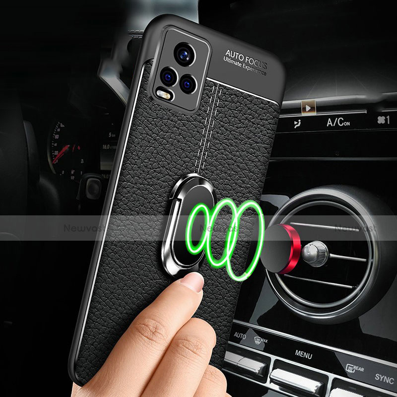 Soft Silicone Gel Leather Snap On Case Cover with Magnetic Finger Ring Stand for Vivo V20 Pro 5G