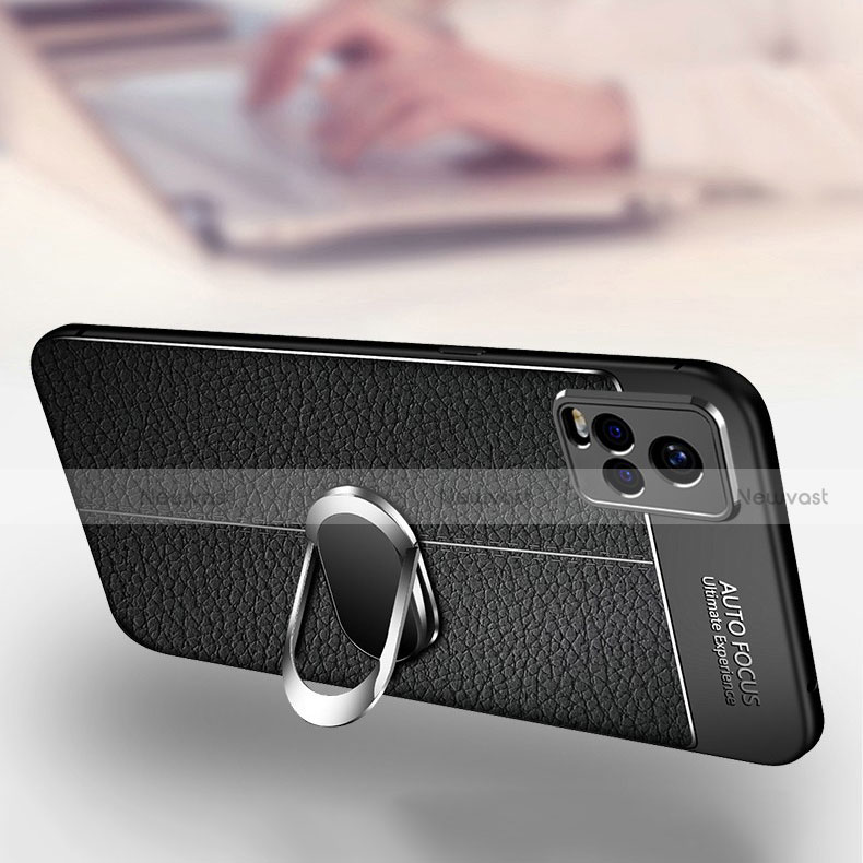 Soft Silicone Gel Leather Snap On Case Cover with Magnetic Finger Ring Stand for Vivo V20 Pro 5G