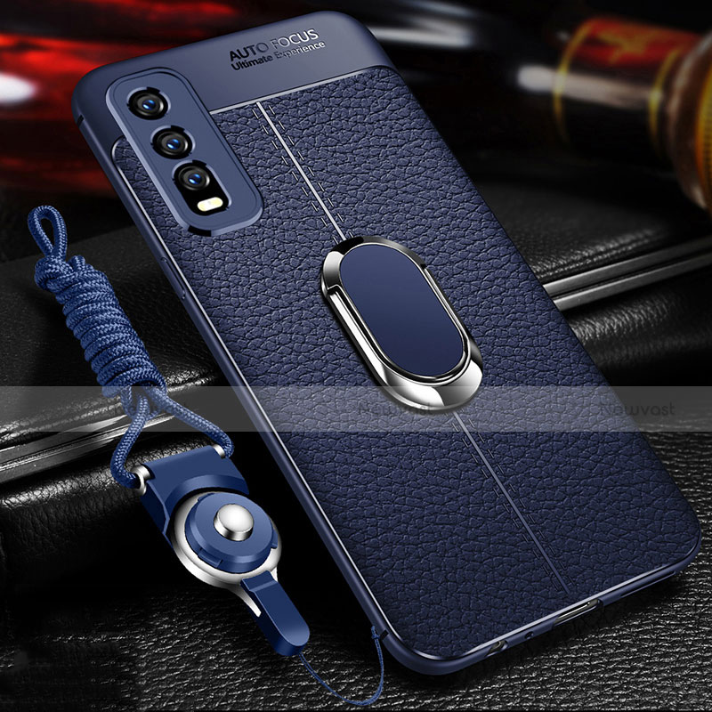 Soft Silicone Gel Leather Snap On Case Cover with Magnetic Finger Ring Stand for Vivo Y11s