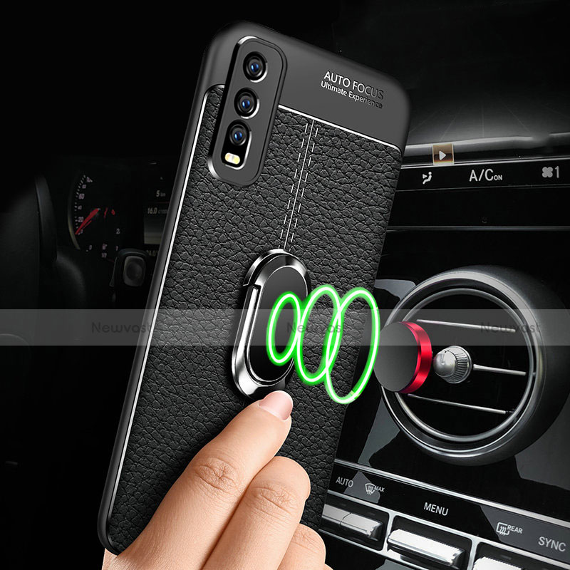 Soft Silicone Gel Leather Snap On Case Cover with Magnetic Finger Ring Stand for Vivo Y11s