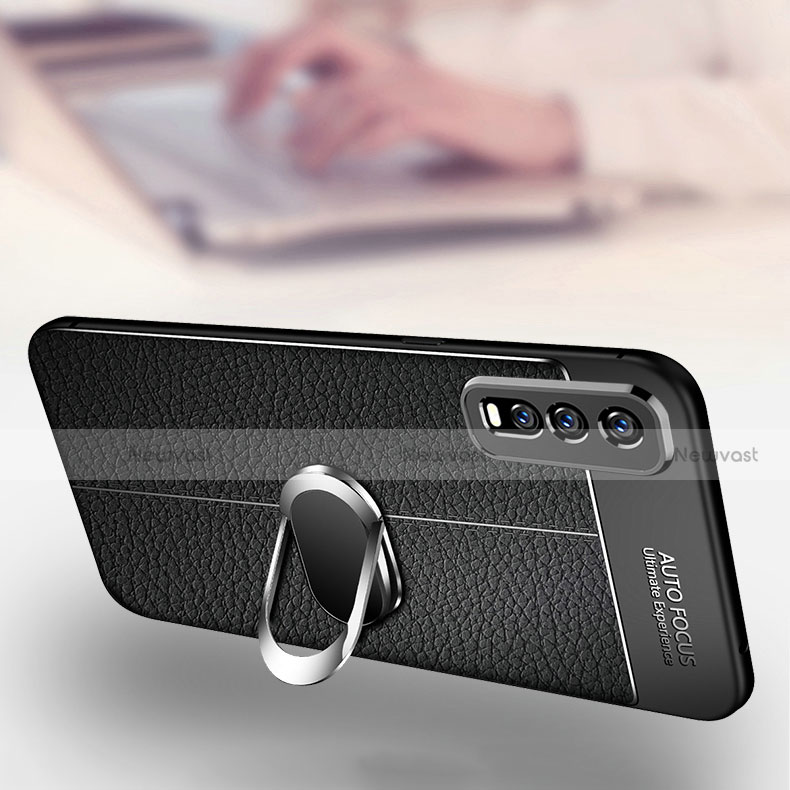 Soft Silicone Gel Leather Snap On Case Cover with Magnetic Finger Ring Stand for Vivo Y12s