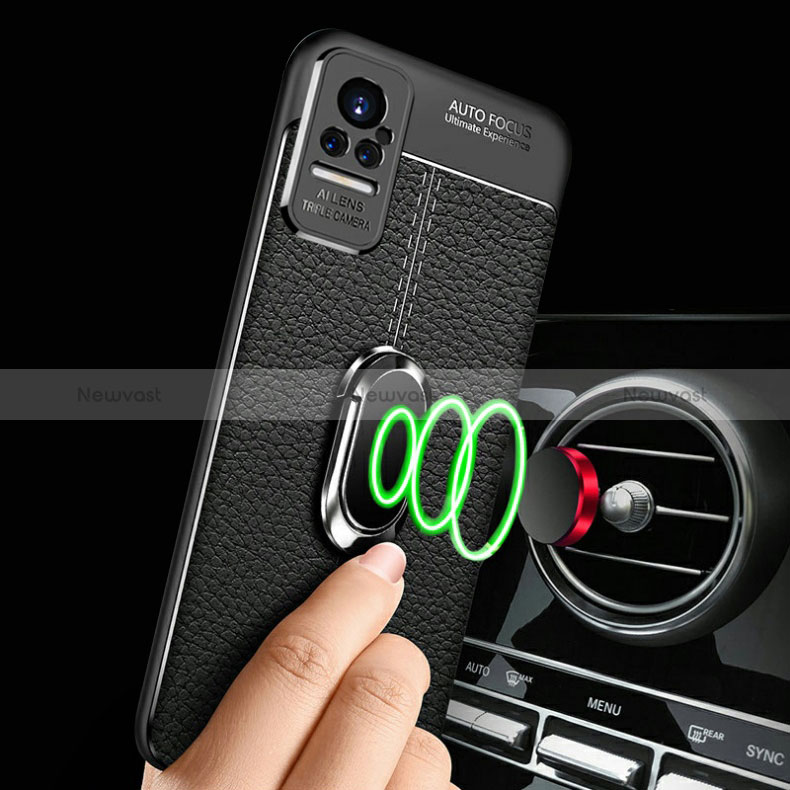 Soft Silicone Gel Leather Snap On Case Cover with Magnetic Finger Ring Stand for Xiaomi Civi 5G