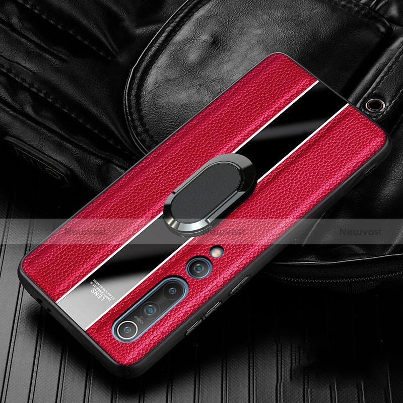 Soft Silicone Gel Leather Snap On Case Cover with Magnetic Finger Ring Stand for Xiaomi Mi 10