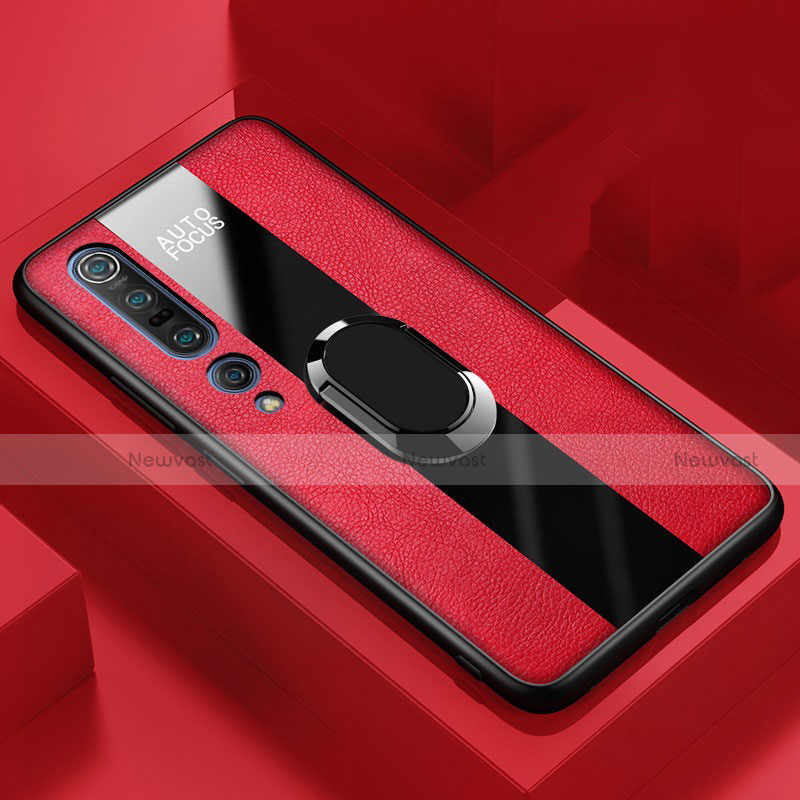 Soft Silicone Gel Leather Snap On Case Cover with Magnetic Finger Ring Stand for Xiaomi Mi 10 Pro