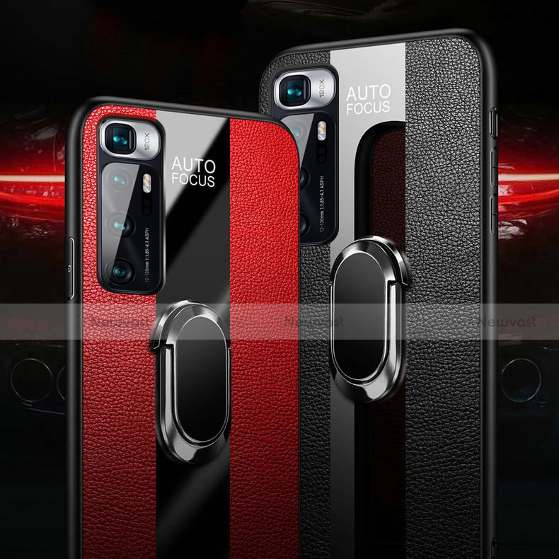 Soft Silicone Gel Leather Snap On Case Cover with Magnetic Finger Ring Stand for Xiaomi Mi 10 Ultra