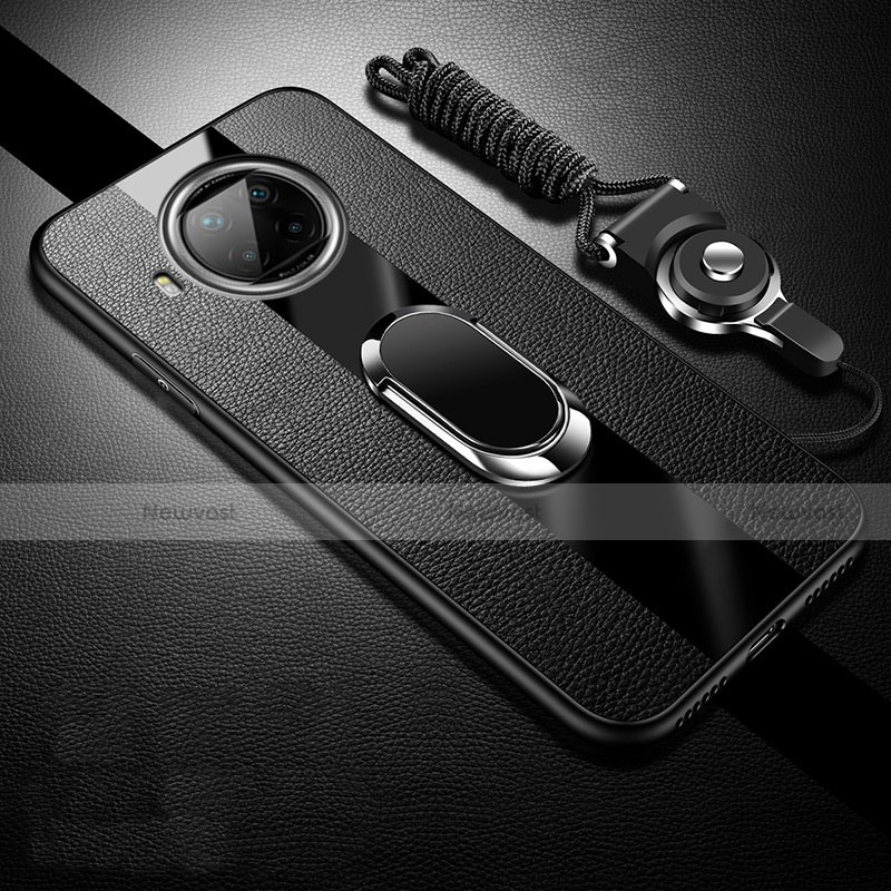 Soft Silicone Gel Leather Snap On Case Cover with Magnetic Finger Ring Stand for Xiaomi Mi 10i 5G Black