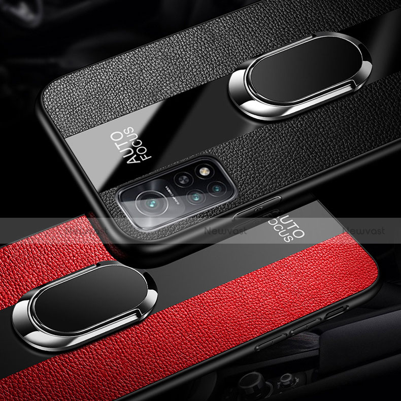 Soft Silicone Gel Leather Snap On Case Cover with Magnetic Finger Ring Stand for Xiaomi Mi 10T 5G