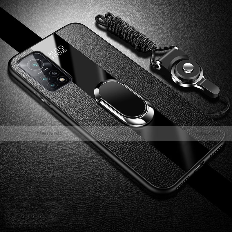 Soft Silicone Gel Leather Snap On Case Cover with Magnetic Finger Ring Stand for Xiaomi Mi 10T Pro 5G