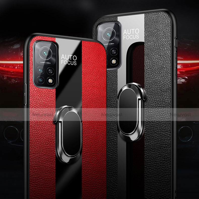 Soft Silicone Gel Leather Snap On Case Cover with Magnetic Finger Ring Stand for Xiaomi Mi 10T Pro 5G