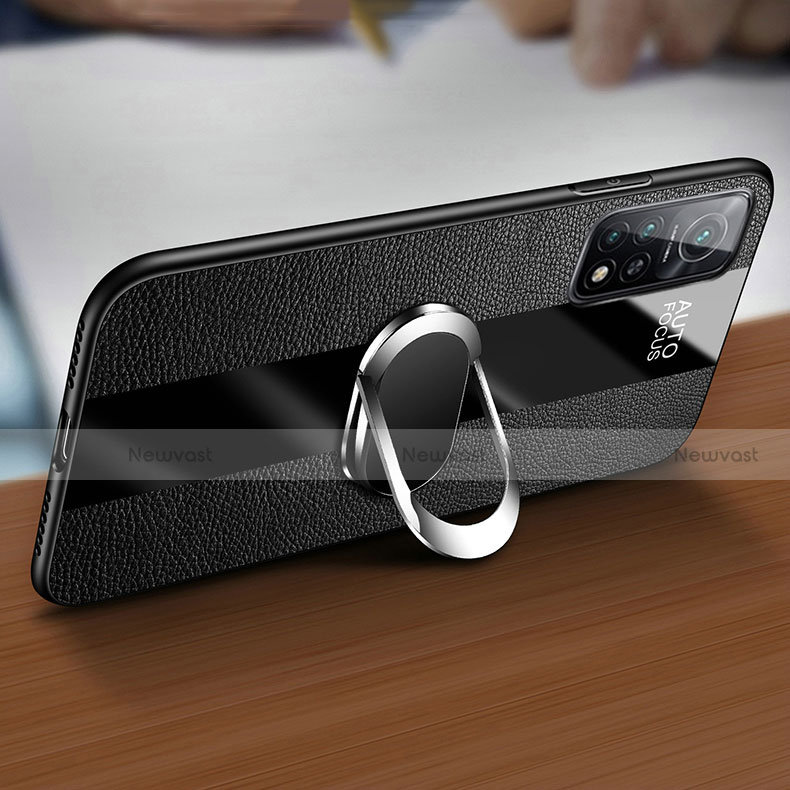 Soft Silicone Gel Leather Snap On Case Cover with Magnetic Finger Ring Stand for Xiaomi Mi 10T Pro 5G