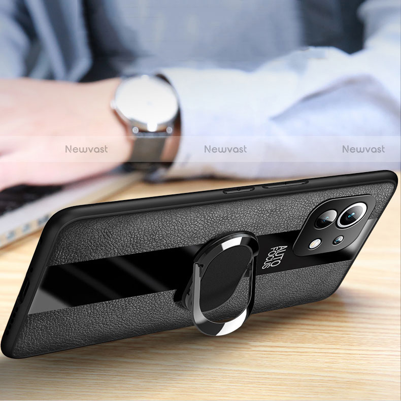 Soft Silicone Gel Leather Snap On Case Cover with Magnetic Finger Ring Stand for Xiaomi Mi 11 5G