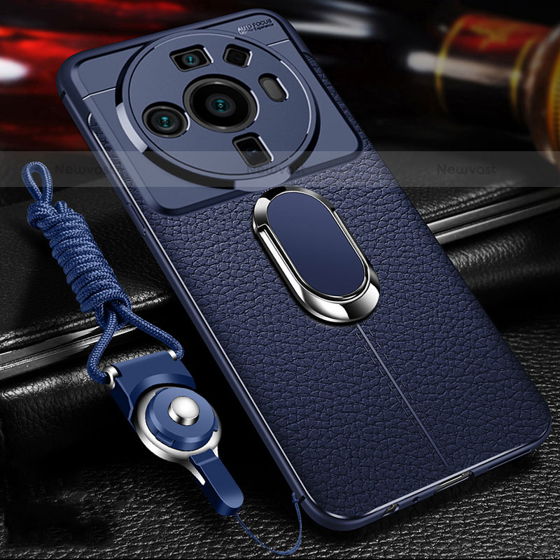 Soft Silicone Gel Leather Snap On Case Cover with Magnetic Finger Ring Stand for Xiaomi Mi 12 Ultra 5G Blue