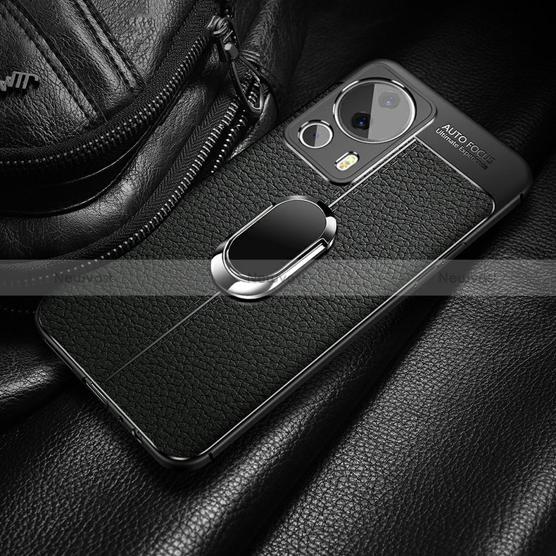 Soft Silicone Gel Leather Snap On Case Cover with Magnetic Finger Ring Stand for Xiaomi Mi 13 Lite 5G