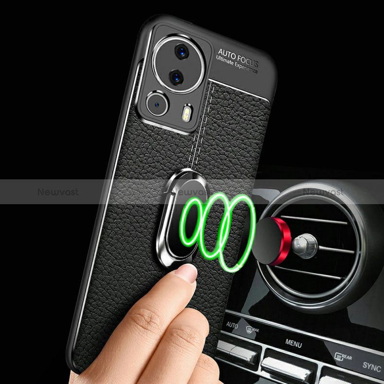 Soft Silicone Gel Leather Snap On Case Cover with Magnetic Finger Ring Stand for Xiaomi Mi 13 Lite 5G