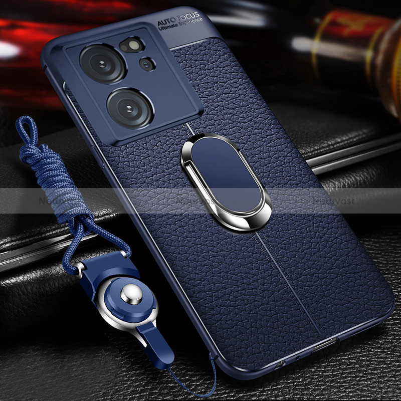 Soft Silicone Gel Leather Snap On Case Cover with Magnetic Finger Ring Stand for Xiaomi Mi 13T 5G