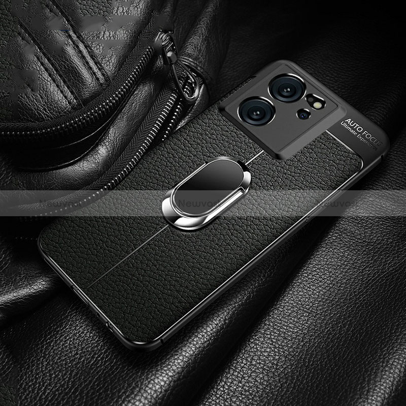 Soft Silicone Gel Leather Snap On Case Cover with Magnetic Finger Ring Stand for Xiaomi Mi 13T 5G
