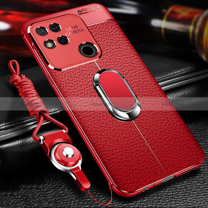 Soft Silicone Gel Leather Snap On Case Cover with Magnetic Finger Ring Stand for Xiaomi Redmi 10A 4G