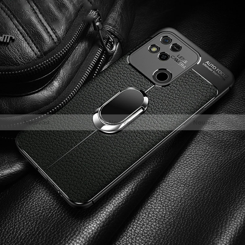Soft Silicone Gel Leather Snap On Case Cover with Magnetic Finger Ring Stand for Xiaomi Redmi 10A 4G