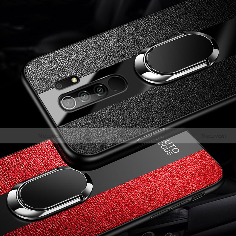 Soft Silicone Gel Leather Snap On Case Cover with Magnetic Finger Ring Stand for Xiaomi Redmi 9