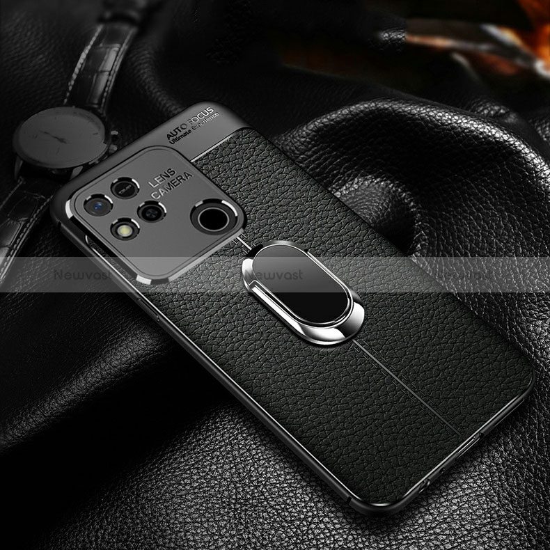 Soft Silicone Gel Leather Snap On Case Cover with Magnetic Finger Ring Stand for Xiaomi Redmi 9 India