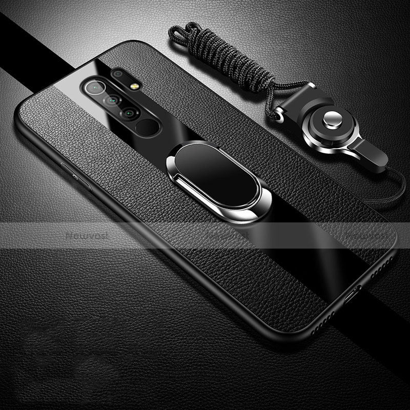 Soft Silicone Gel Leather Snap On Case Cover with Magnetic Finger Ring Stand for Xiaomi Redmi 9 Prime India