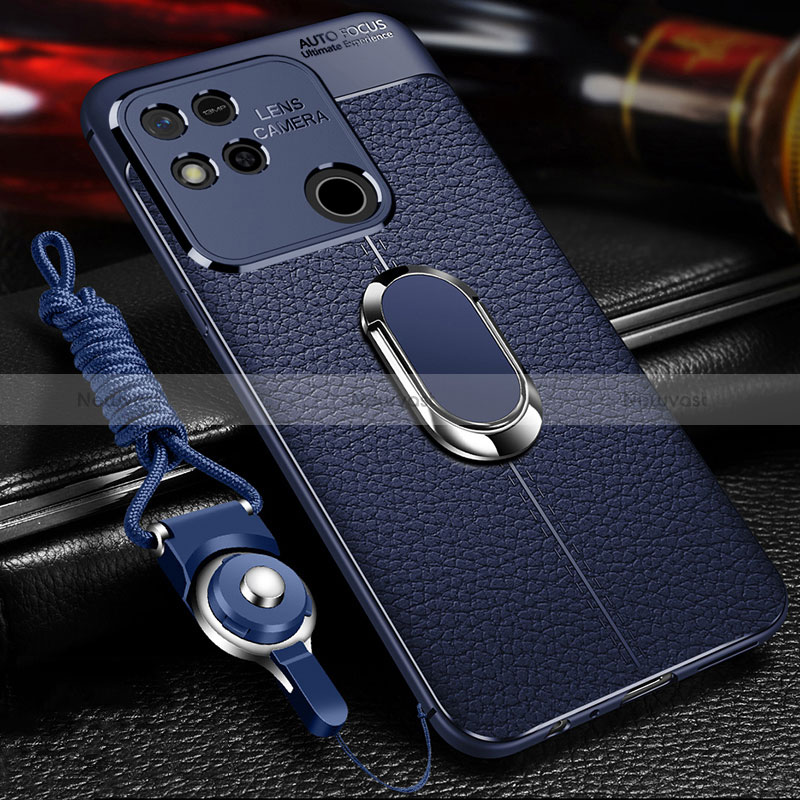 Soft Silicone Gel Leather Snap On Case Cover with Magnetic Finger Ring Stand for Xiaomi Redmi 9C