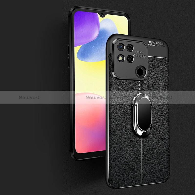Soft Silicone Gel Leather Snap On Case Cover with Magnetic Finger Ring Stand for Xiaomi Redmi 9C NFC
