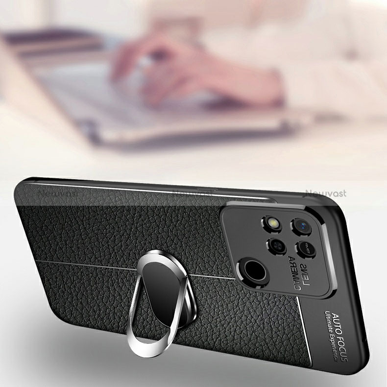 Soft Silicone Gel Leather Snap On Case Cover with Magnetic Finger Ring Stand for Xiaomi Redmi 9C NFC