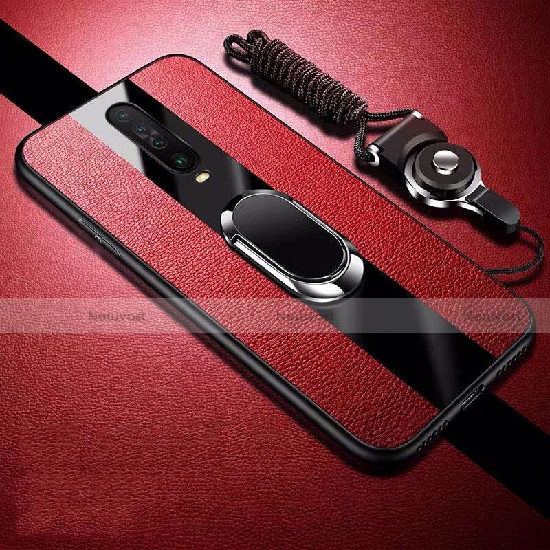 Soft Silicone Gel Leather Snap On Case Cover with Magnetic Finger Ring Stand for Xiaomi Redmi K30 4G Red