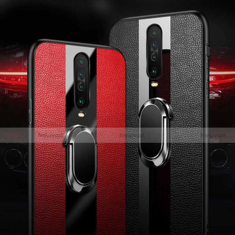 Soft Silicone Gel Leather Snap On Case Cover with Magnetic Finger Ring Stand for Xiaomi Redmi K30 5G