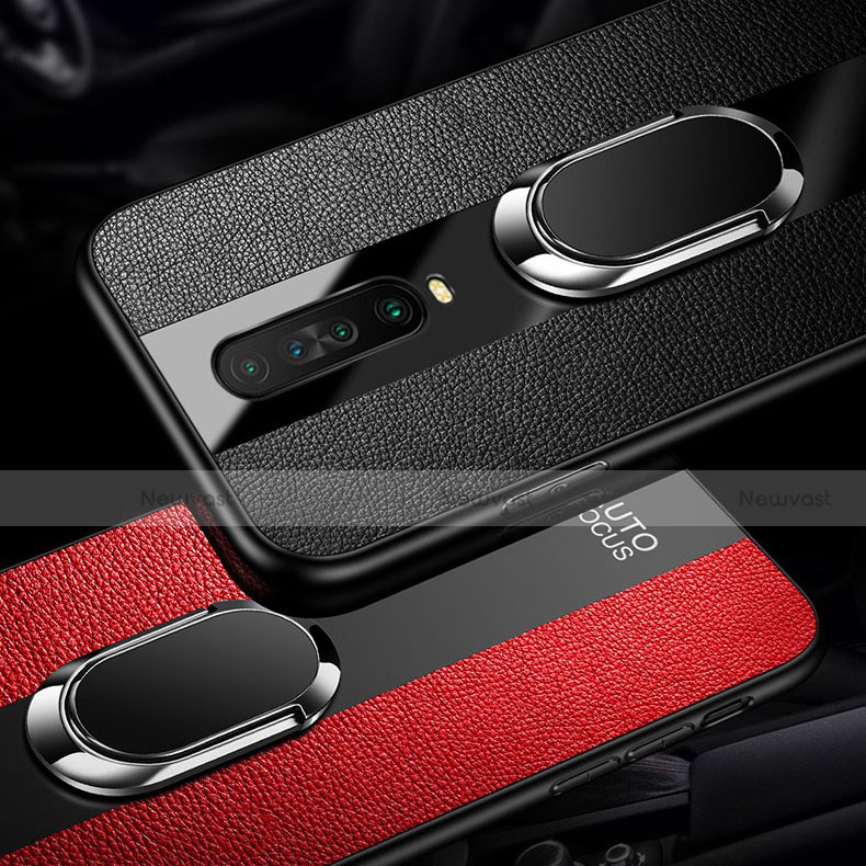 Soft Silicone Gel Leather Snap On Case Cover with Magnetic Finger Ring Stand for Xiaomi Redmi K30i 5G