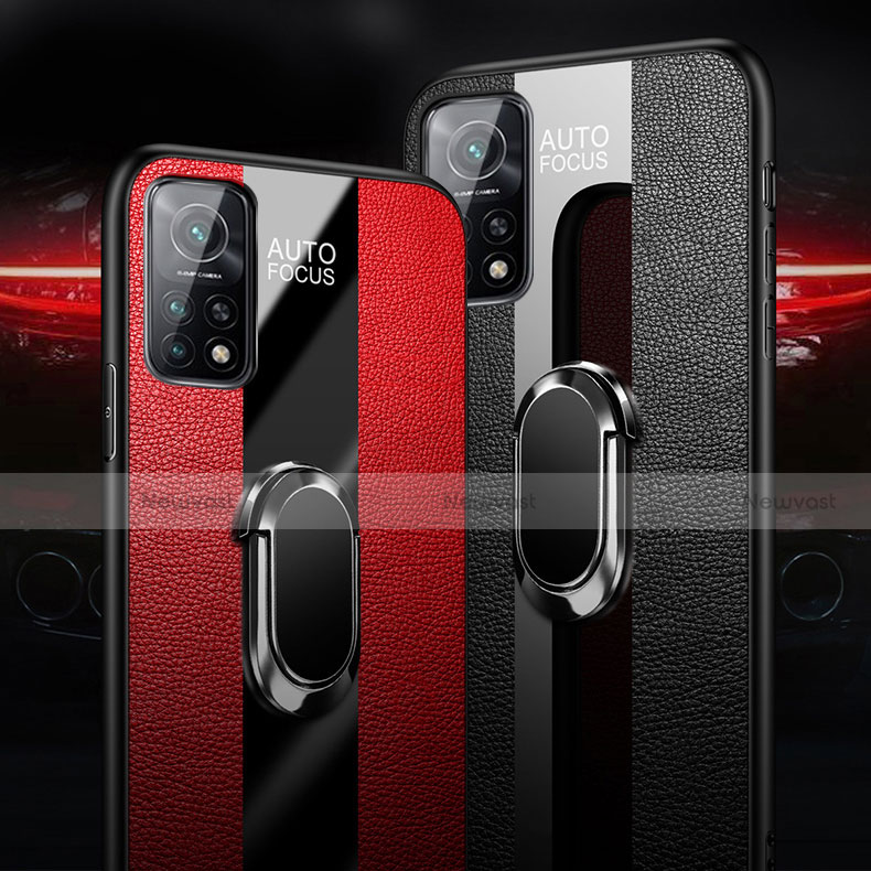 Soft Silicone Gel Leather Snap On Case Cover with Magnetic Finger Ring Stand for Xiaomi Redmi K30S 5G