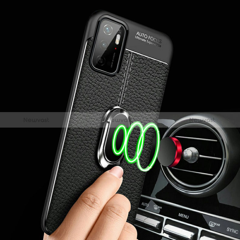 Soft Silicone Gel Leather Snap On Case Cover with Magnetic Finger Ring Stand for Xiaomi Redmi Note 11 SE 5G