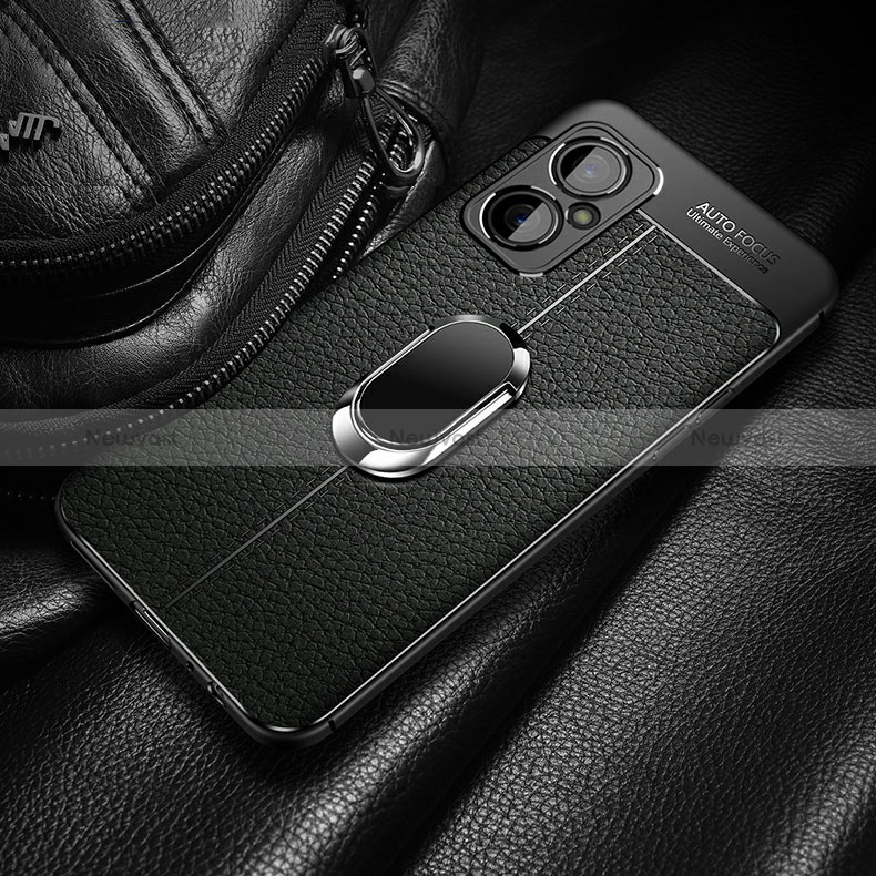 Soft Silicone Gel Leather Snap On Case Cover with Magnetic Finger Ring Stand for Xiaomi Redmi Note 11R 5G