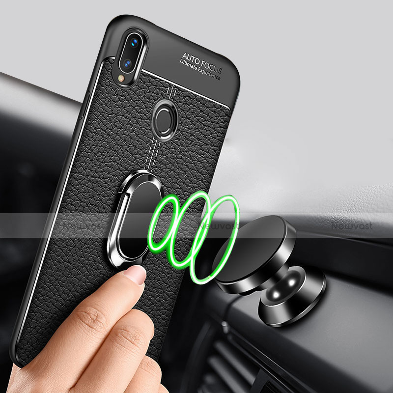 Soft Silicone Gel Leather Snap On Case Cover with Magnetic Finger Ring Stand for Xiaomi Redmi Note 7 Pro