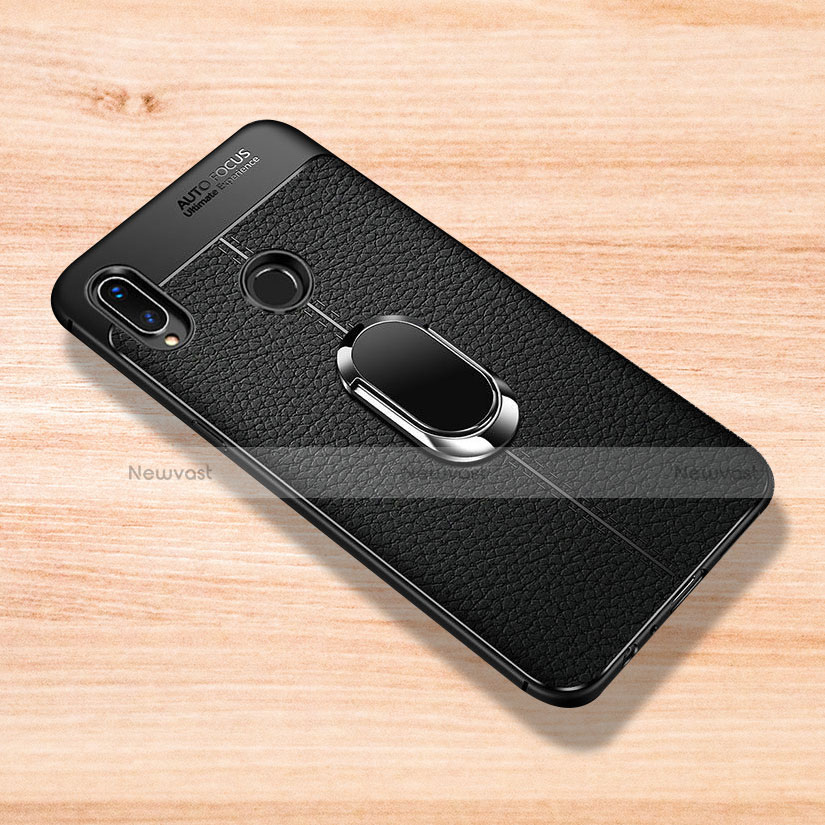 Soft Silicone Gel Leather Snap On Case Cover with Magnetic Finger Ring Stand for Xiaomi Redmi Note 7 Pro Black