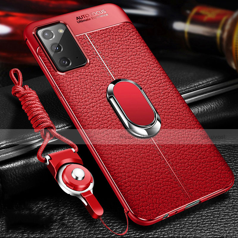 Soft Silicone Gel Leather Snap On Case Cover with Magnetic Finger Ring Stand N02 for Samsung Galaxy Note 20 5G