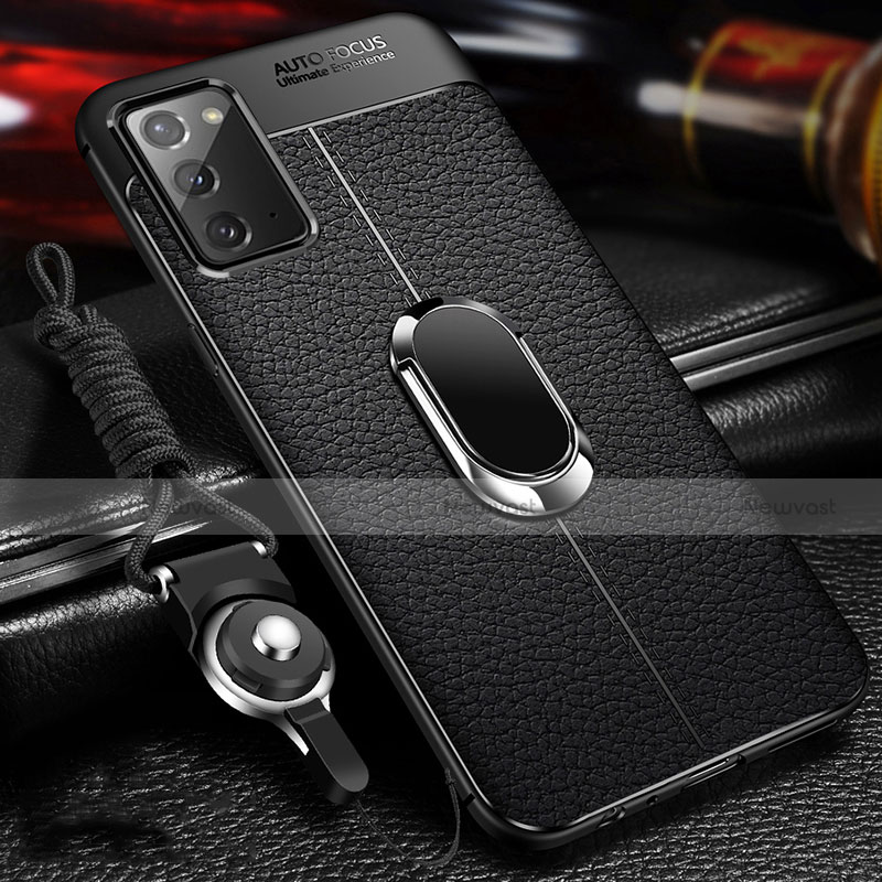 Soft Silicone Gel Leather Snap On Case Cover with Magnetic Finger Ring Stand N02 for Samsung Galaxy Note 20 5G