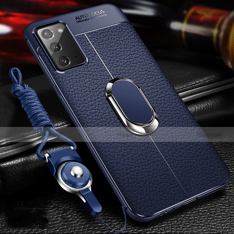 Soft Silicone Gel Leather Snap On Case Cover with Magnetic Finger Ring Stand N02 for Samsung Galaxy Note 20 5G
