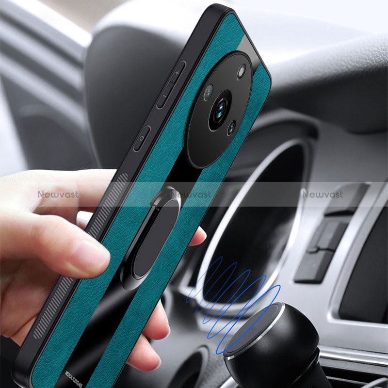 Soft Silicone Gel Leather Snap On Case Cover with Magnetic Finger Ring Stand PB1 for Realme 11 Pro 5G