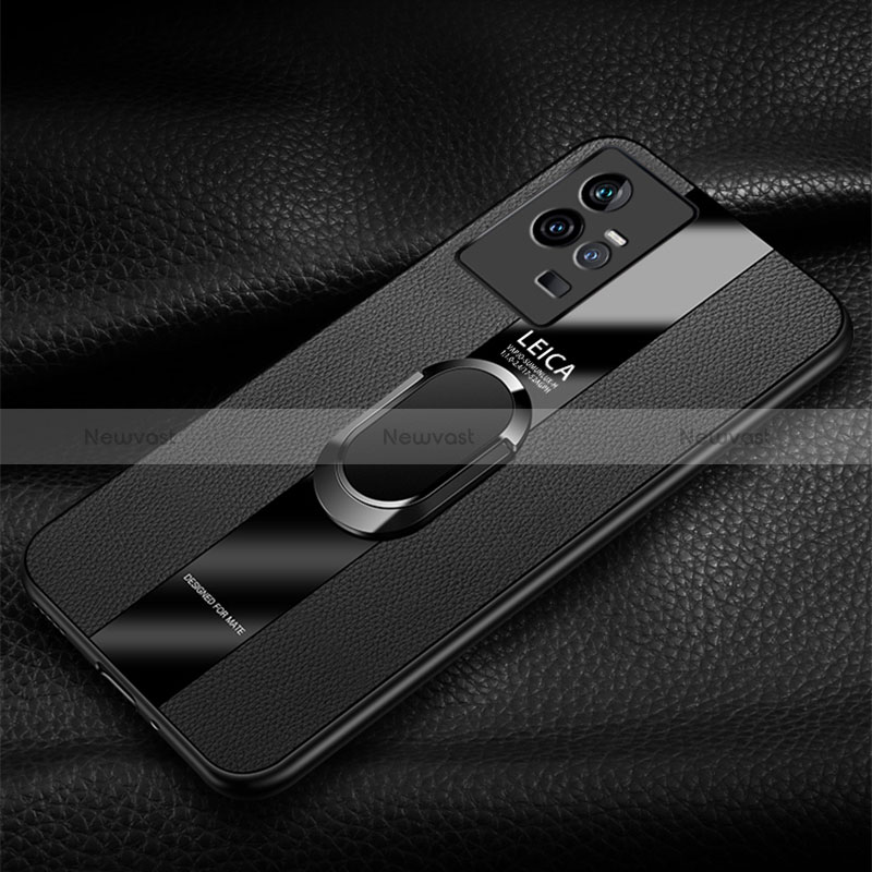 Soft Silicone Gel Leather Snap On Case Cover with Magnetic Finger Ring Stand PB1 for Vivo iQOO 11 5G