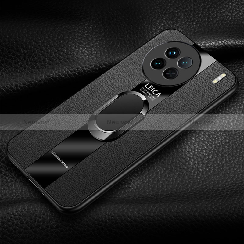 Soft Silicone Gel Leather Snap On Case Cover with Magnetic Finger Ring Stand PB1 for Vivo X90 Pro 5G