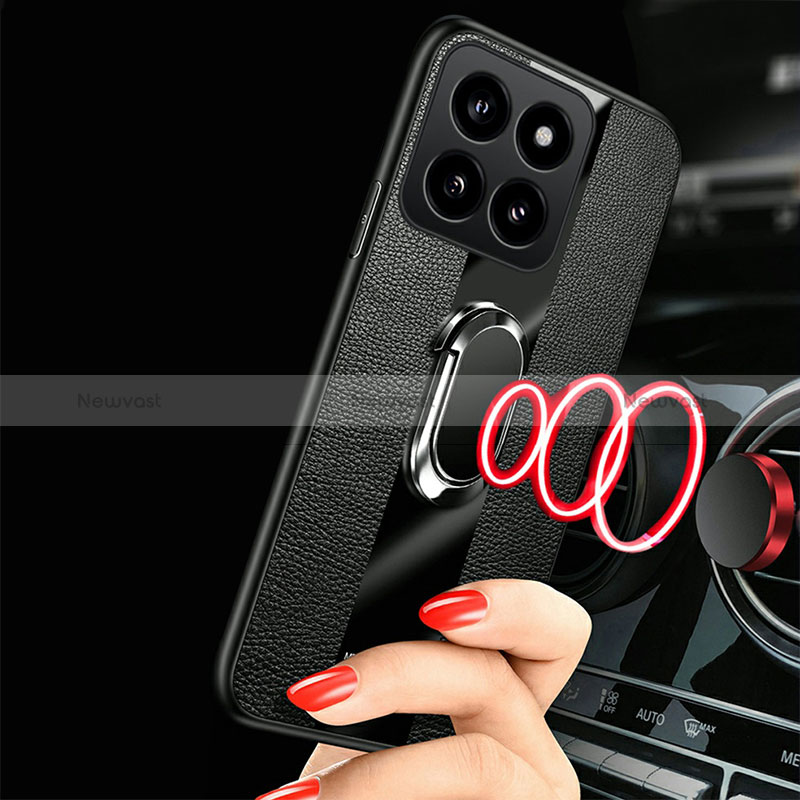 Soft Silicone Gel Leather Snap On Case Cover with Magnetic Finger Ring Stand PB1 for Xiaomi Mi 14 5G